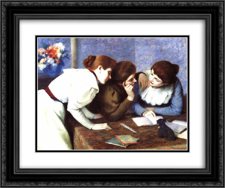 The Reading 24x20 Black Ornate Wood Framed Art Print Poster with Double Matting by Zandomeneghi, Federico