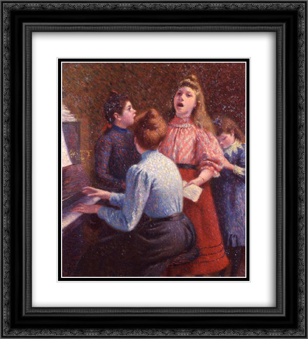 The Singing Lesson 20x22 Black Ornate Wood Framed Art Print Poster with Double Matting by Zandomeneghi, Federico