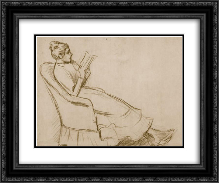 Woman on an armchair 24x20 Black Ornate Wood Framed Art Print Poster with Double Matting by Zandomeneghi, Federico