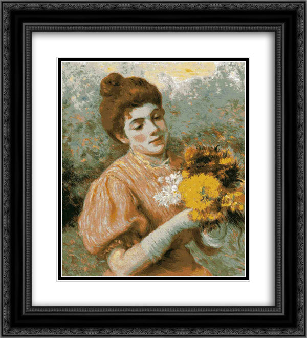 Woman with bouquet 20x22 Black Ornate Wood Framed Art Print Poster with Double Matting by Zandomeneghi, Federico