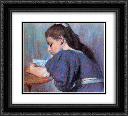 Young Girl Reading 22x20 Black Ornate Wood Framed Art Print Poster with Double Matting by Zandomeneghi, Federico