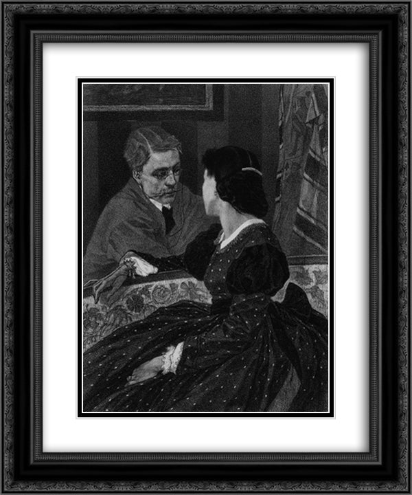 A Gentleman and a Lady (Aurelien Scholl and Marie Colombier) 20x24 Black Ornate Wood Framed Art Print Poster with Double Matting by Rops, Felicien