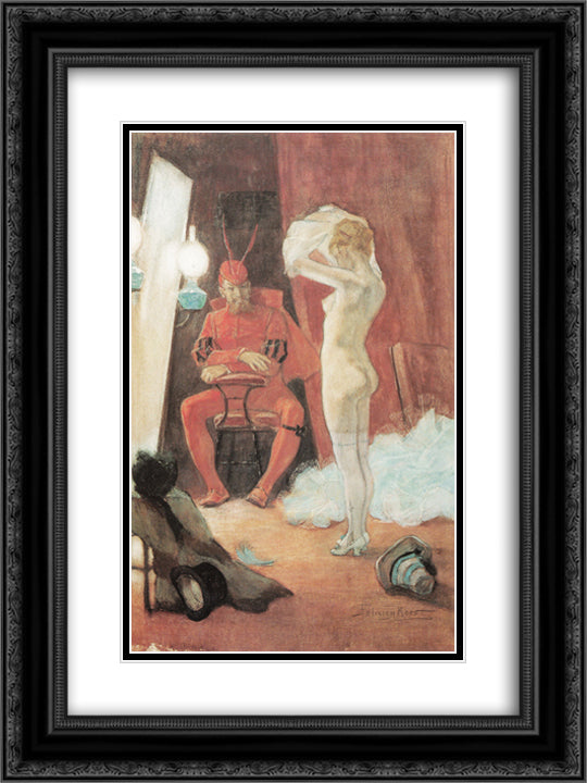 Behind the Scenes 18x24 Black Ornate Wood Framed Art Print Poster with Double Matting by Rops, Felicien