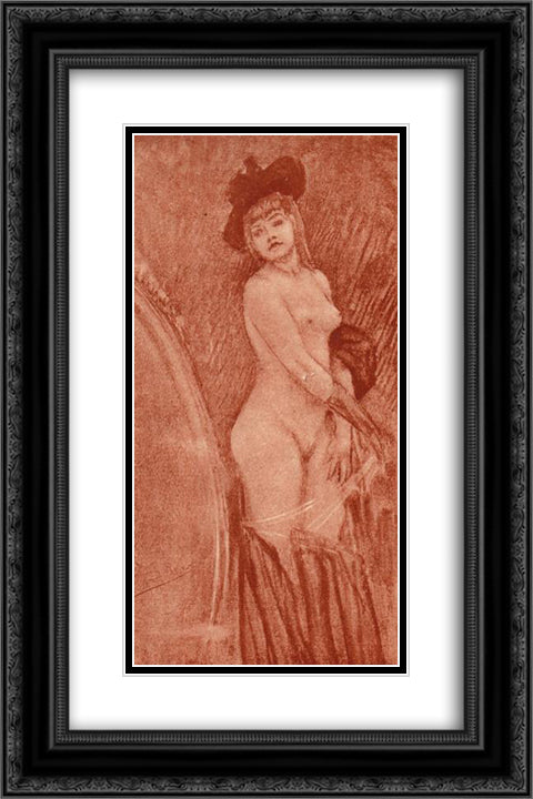 Coquette in front of a mirror 16x24 Black Ornate Wood Framed Art Print Poster with Double Matting by Rops, Felicien