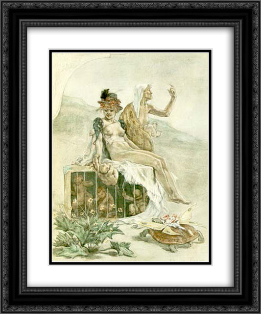 Frequently Asked Love (The Cage) 20x24 Black Ornate Wood Framed Art Print Poster with Double Matting by Rops, Felicien