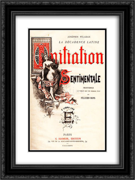 Front Cover of Josephin Peladan's Novel 'Initiation Sentimentale' 18x24 Black Ornate Wood Framed Art Print Poster with Double Matting by Rops, Felicien