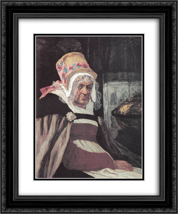 Head of old woman from Antwerp 20x24 Black Ornate Wood Framed Art Print Poster with Double Matting by Rops, Felicien