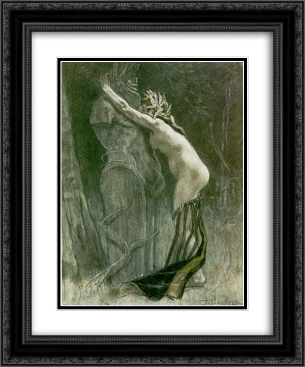 Homage to Pan 20x24 Black Ornate Wood Framed Art Print Poster with Double Matting by Rops, Felicien