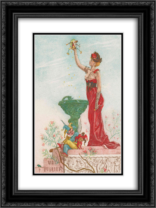 Lady with Puppet 18x24 Black Ornate Wood Framed Art Print Poster with Double Matting by Rops, Felicien