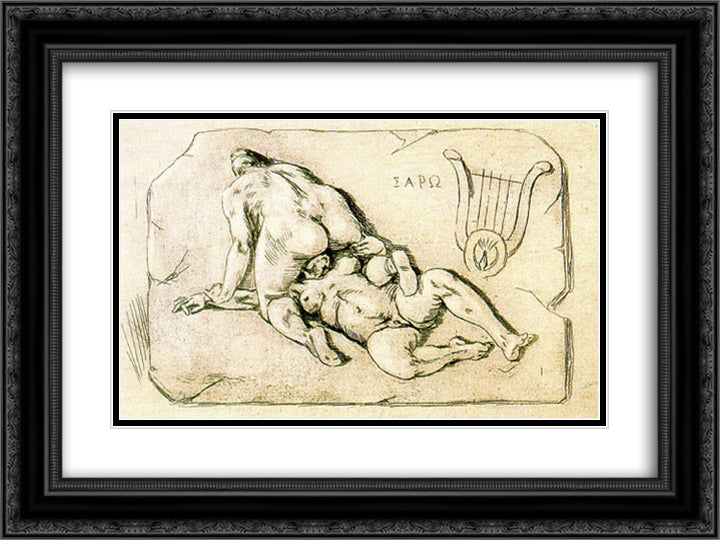 Lesbos, Known as Sappho 24x18 Black Ornate Wood Framed Art Print Poster with Double Matting by Rops, Felicien