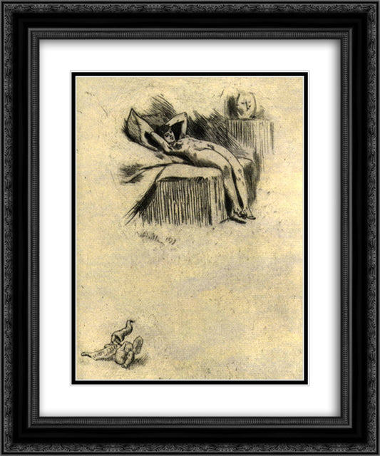 Little Model 20x24 Black Ornate Wood Framed Art Print Poster with Double Matting by Rops, Felicien