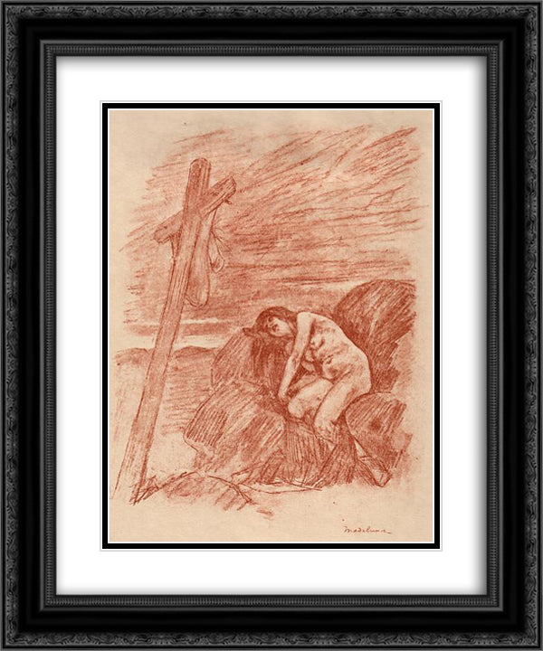 Maria Magdalena 20x24 Black Ornate Wood Framed Art Print Poster with Double Matting by Rops, Felicien