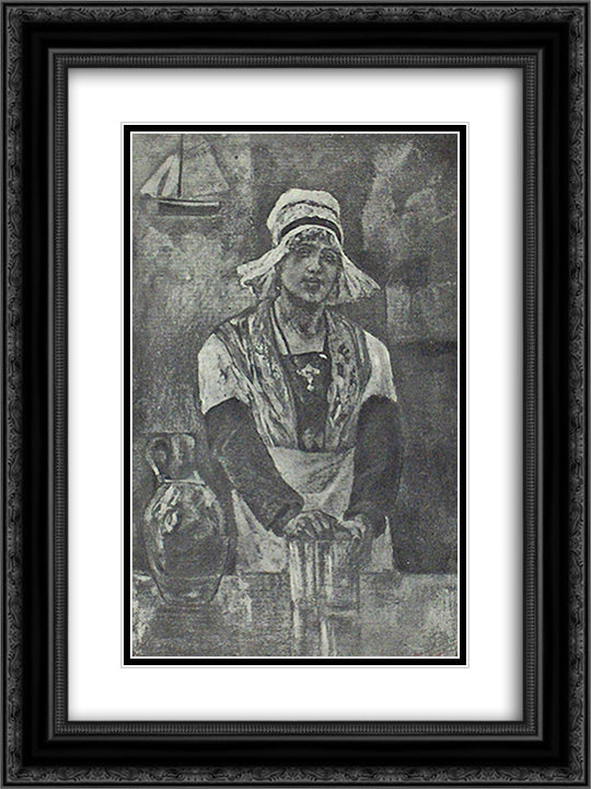 The Girl in the Cantine for Pilots 18x24 Black Ornate Wood Framed Art Print Poster with Double Matting by Rops, Felicien