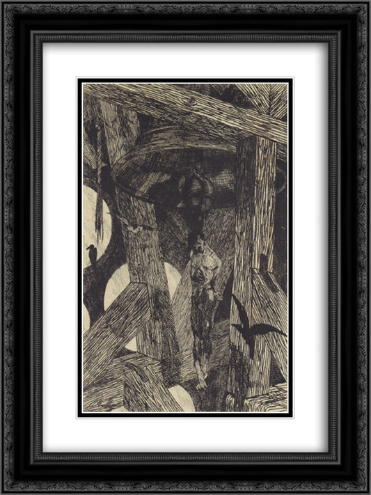 The Hanged Man at the Bell Illustration for The Legend of Thyl Ulenspiegel and Lamme Goedzak by Charles de Coster 18x24 Black Ornate Wood Framed Art Print Poster with Double Matting by Rops, Felicien