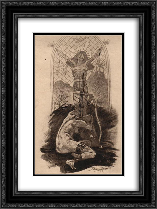 The Lover of Christ 18x24 Black Ornate Wood Framed Art Print Poster with Double Matting by Rops, Felicien