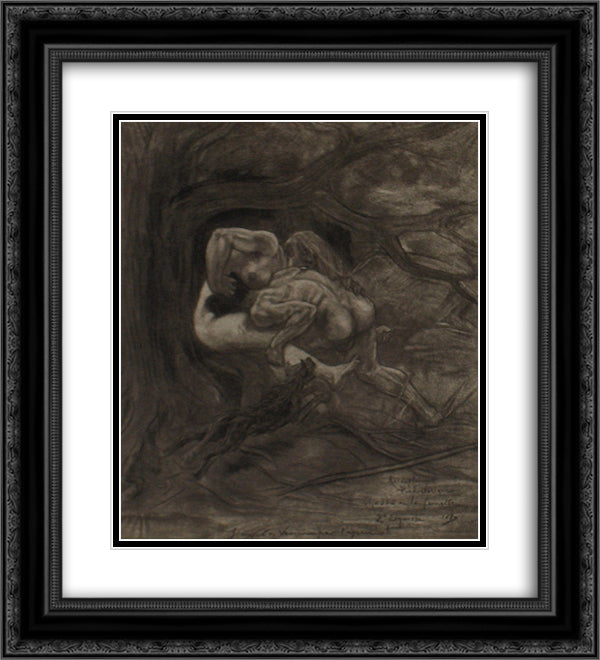 The Prehistoric Mating or Hunting for the Femal 20x22 Black Ornate Wood Framed Art Print Poster with Double Matting by Rops, Felicien