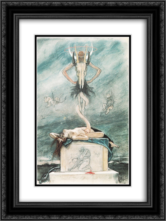 The Sacrifice, from The Satanic Ones 18x24 Black Ornate Wood Framed Art Print Poster with Double Matting by Rops, Felicien