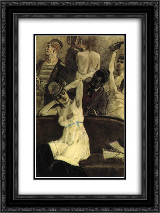 The Sailors' Den 18x24 Black Ornate Wood Framed Art Print Poster with Double Matting by Rops, Felicien