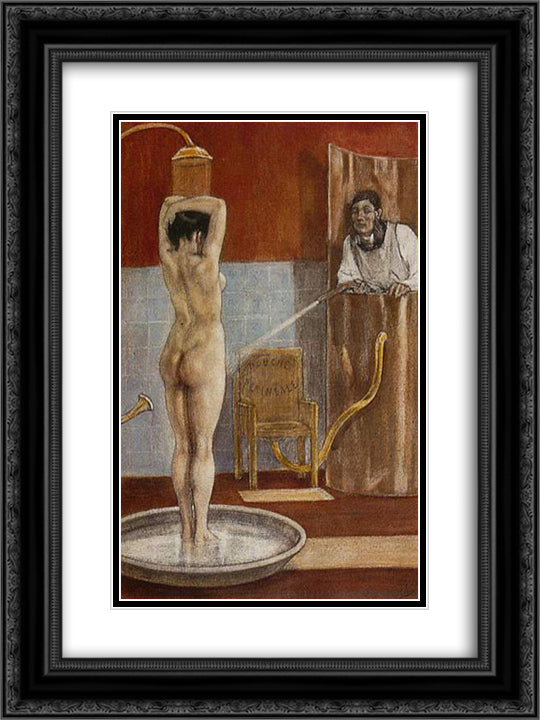 The Shower 18x24 Black Ornate Wood Framed Art Print Poster with Double Matting by Rops, Felicien