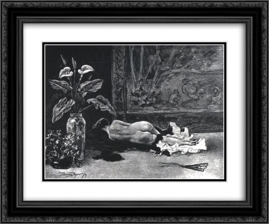 The Siesta 24x20 Black Ornate Wood Framed Art Print Poster with Double Matting by Rops, Felicien