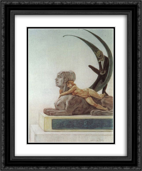 The Sphinx 20x24 Black Ornate Wood Framed Art Print Poster with Double Matting by Rops, Felicien