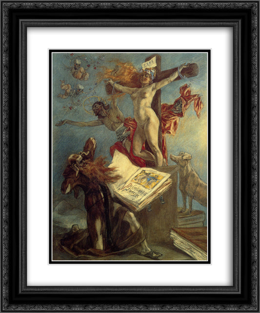 The Temptation of St. Anthony 20x24 Black Ornate Wood Framed Art Print Poster with Double Matting by Rops, Felicien