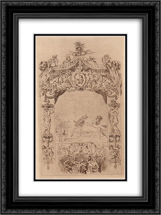 The Theatre Gaillard 18x24 Black Ornate Wood Framed Art Print Poster with Double Matting by Rops, Felicien