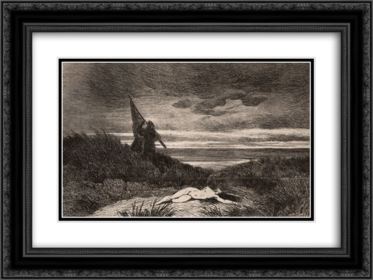 The Werwolf 24x18 Black Ornate Wood Framed Art Print Poster with Double Matting by Rops, Felicien