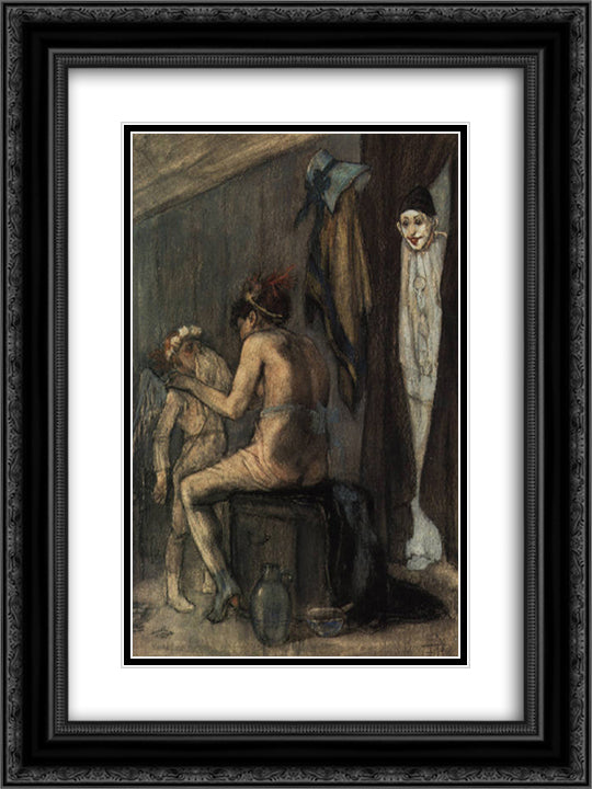 Venus and Cupid 18x24 Black Ornate Wood Framed Art Print Poster with Double Matting by Rops, Felicien