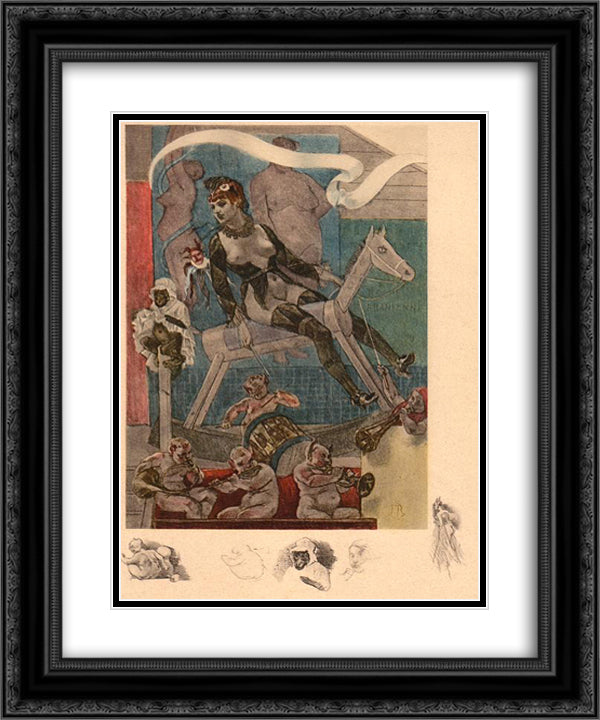 Woman on a Rocking Horse 20x24 Black Ornate Wood Framed Art Print Poster with Double Matting by Rops, Felicien