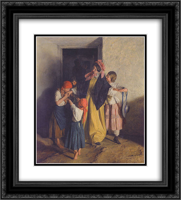 After Confirmation (The departure of the godmother) 20x22 Black Ornate Wood Framed Art Print Poster with Double Matting by Waldmuller, Ferdinand Georg