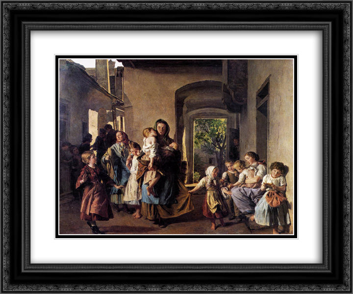 After Confiscation 24x20 Black Ornate Wood Framed Art Print Poster with Double Matting by Waldmuller, Ferdinand Georg