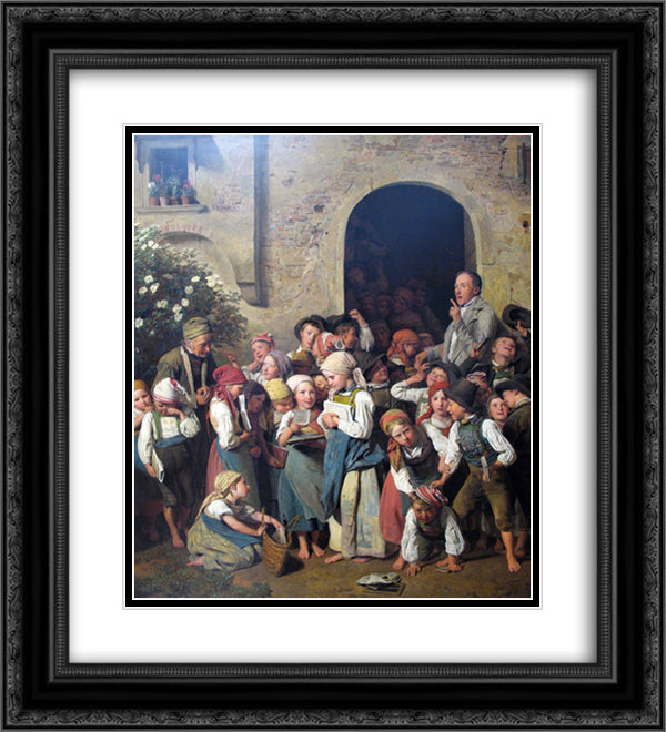 After school 20x22 Black Ornate Wood Framed Art Print Poster with Double Matting by Waldmuller, Ferdinand Georg