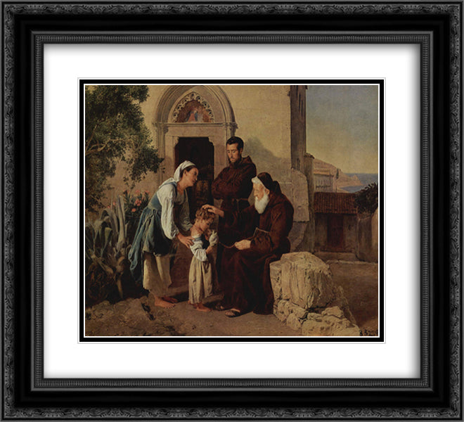 Am Klostertor 22x20 Black Ornate Wood Framed Art Print Poster with Double Matting by Waldmuller, Ferdinand Georg