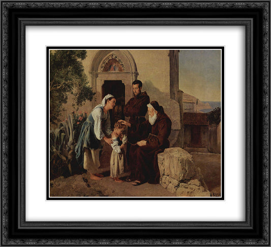 Am Klostertor 22x20 Black Ornate Wood Framed Art Print Poster with Double Matting by Waldmuller, Ferdinand Georg