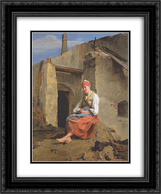 At the ruins of the fire 20x24 Black Ornate Wood Framed Art Print Poster with Double Matting by Waldmuller, Ferdinand Georg