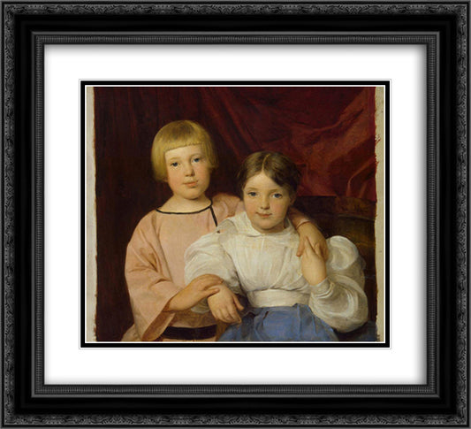 Children 22x20 Black Ornate Wood Framed Art Print Poster with Double Matting by Waldmuller, Ferdinand Georg