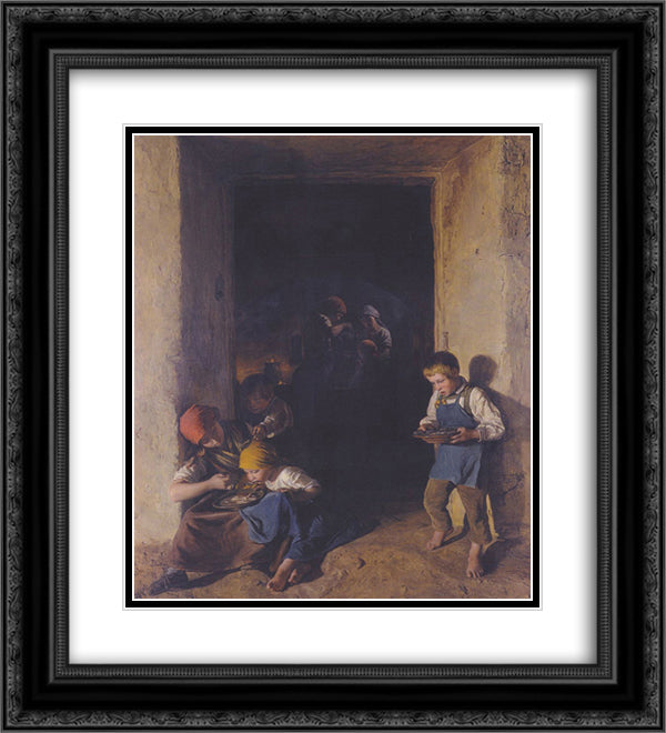 Children received their breakfast 20x22 Black Ornate Wood Framed Art Print Poster with Double Matting by Waldmuller, Ferdinand Georg