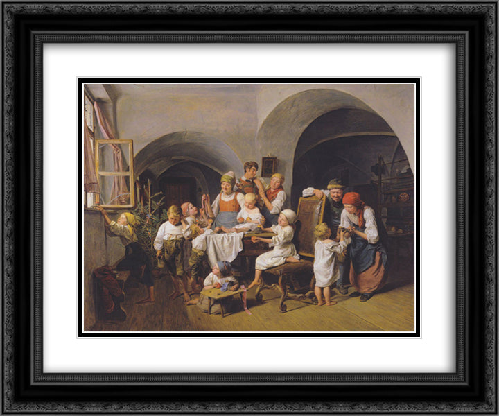 Christmas morning 24x20 Black Ornate Wood Framed Art Print Poster with Double Matting by Waldmuller, Ferdinand Georg