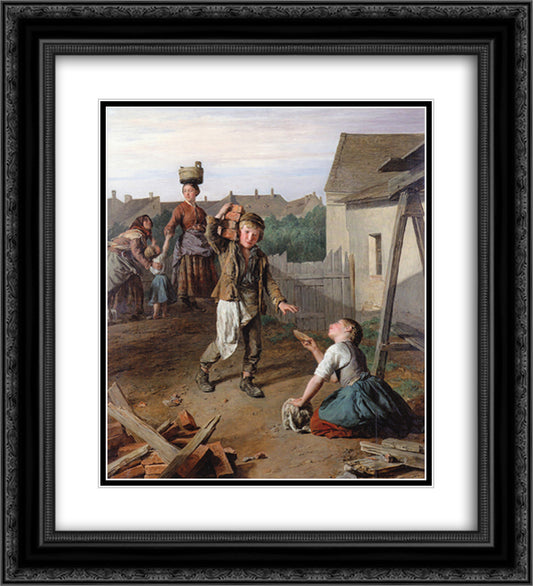 Construction laborers receiving their breakfast 20x22 Black Ornate Wood Framed Art Print Poster with Double Matting by Waldmuller, Ferdinand Georg