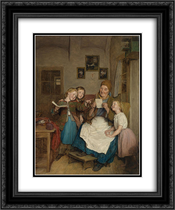 Grandmother with three grandchildren 20x24 Black Ornate Wood Framed Art Print Poster with Double Matting by Waldmuller, Ferdinand Georg