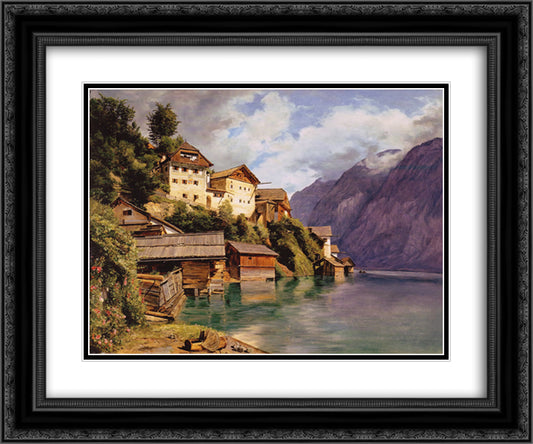 Hallstatt 24x20 Black Ornate Wood Framed Art Print Poster with Double Matting by Waldmuller, Ferdinand Georg