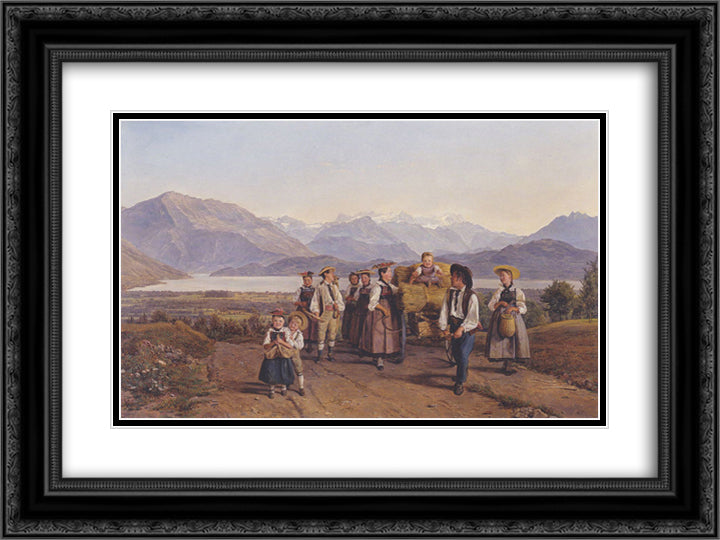 Homecoming from the harvest (On Lake Zug) 24x18 Black Ornate Wood Framed Art Print Poster with Double Matting by Waldmuller, Ferdinand Georg