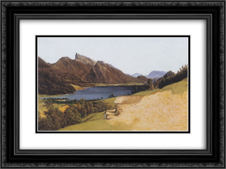 Lake Fuschel with Schafberg 24x18 Black Ornate Wood Framed Art Print Poster with Double Matting by Waldmuller, Ferdinand Georg