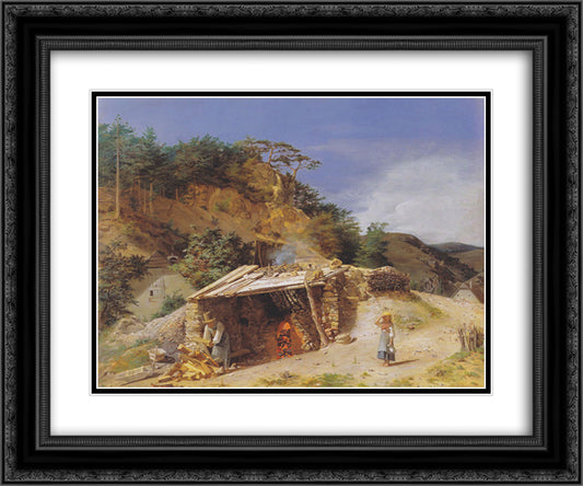 Lime kiln in the Hinterbruhl 24x20 Black Ornate Wood Framed Art Print Poster with Double Matting by Waldmuller, Ferdinand Georg