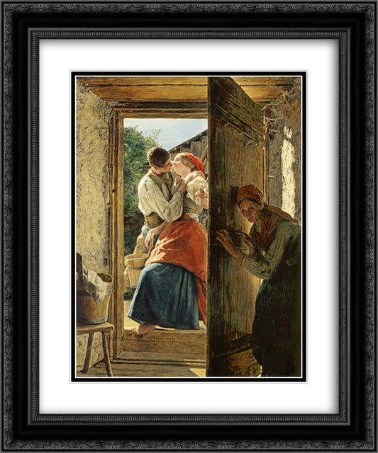 Love Surprise 20x24 Black Ornate Wood Framed Art Print Poster with Double Matting by Waldmuller, Ferdinand Georg