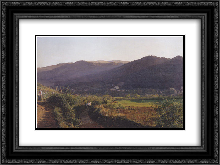 Mountain landscape with vineyard 24x18 Black Ornate Wood Framed Art Print Poster with Double Matting by Waldmuller, Ferdinand Georg