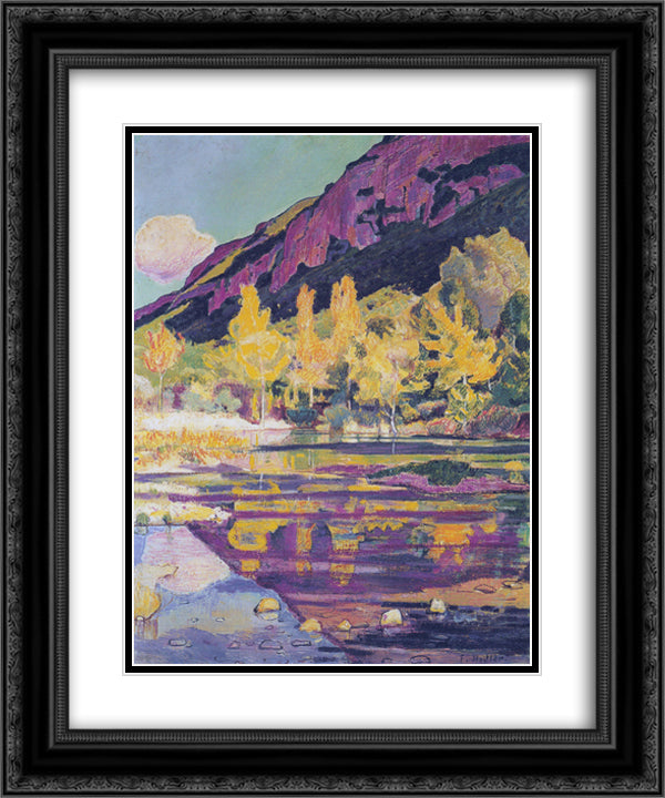 At the foot of the Petit Saleve 20x24 Black Ornate Wood Framed Art Print Poster with Double Matting by Hodler, Ferdinand