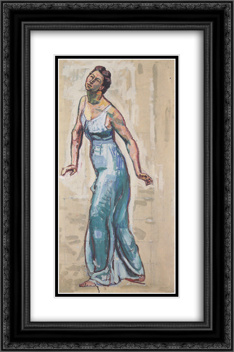 Border woman figure in blue Gwand 16x24 Black Ornate Wood Framed Art Print Poster with Double Matting by Hodler, Ferdinand