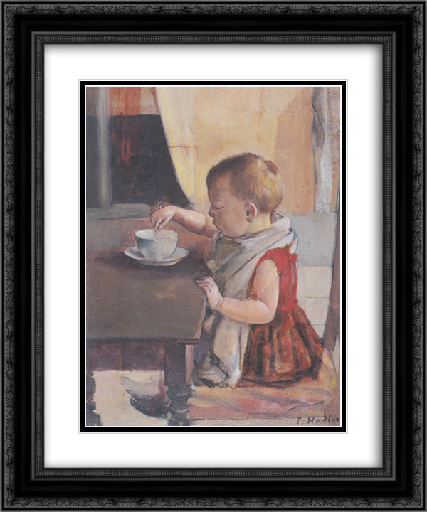 Child by the table 20x24 Black Ornate Wood Framed Art Print Poster with Double Matting by Hodler, Ferdinand